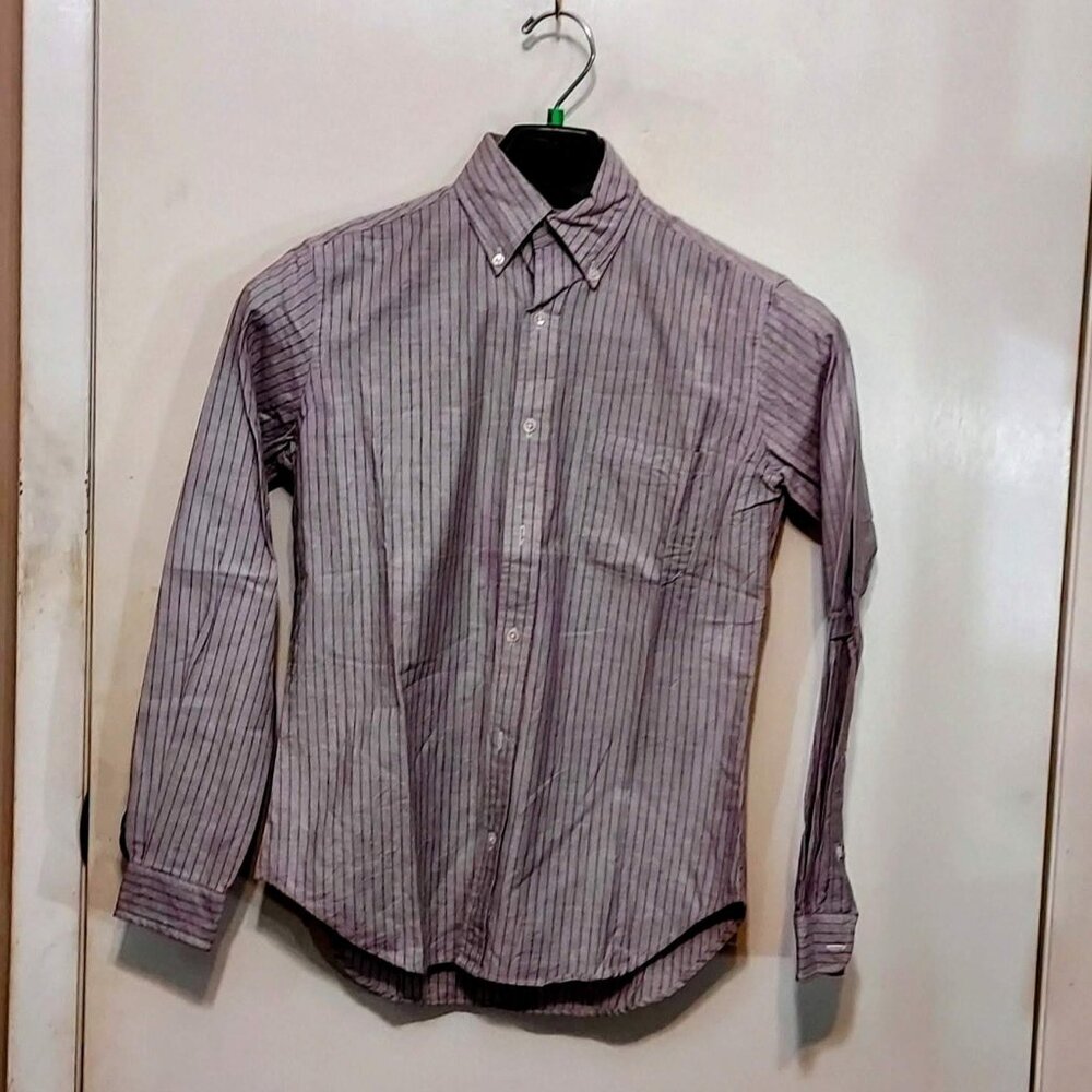 Calvin Klein Womans Long Sleeve Blouse Gray with red thin stripe 100% CottonSz4